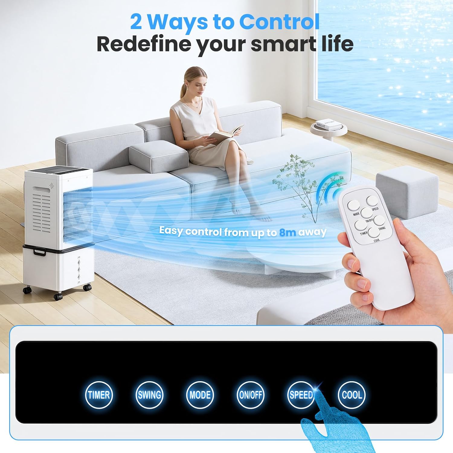 Climatiseur Mobile Silencieux 12L, Refroidisseur d'air Climatiseurs Portables Économie d'énergie Ventilateur Humidificateur, 6 Vitesses, Télécommande, 24H Minuterie, pour Maison Bureau Chambre (Blanc)