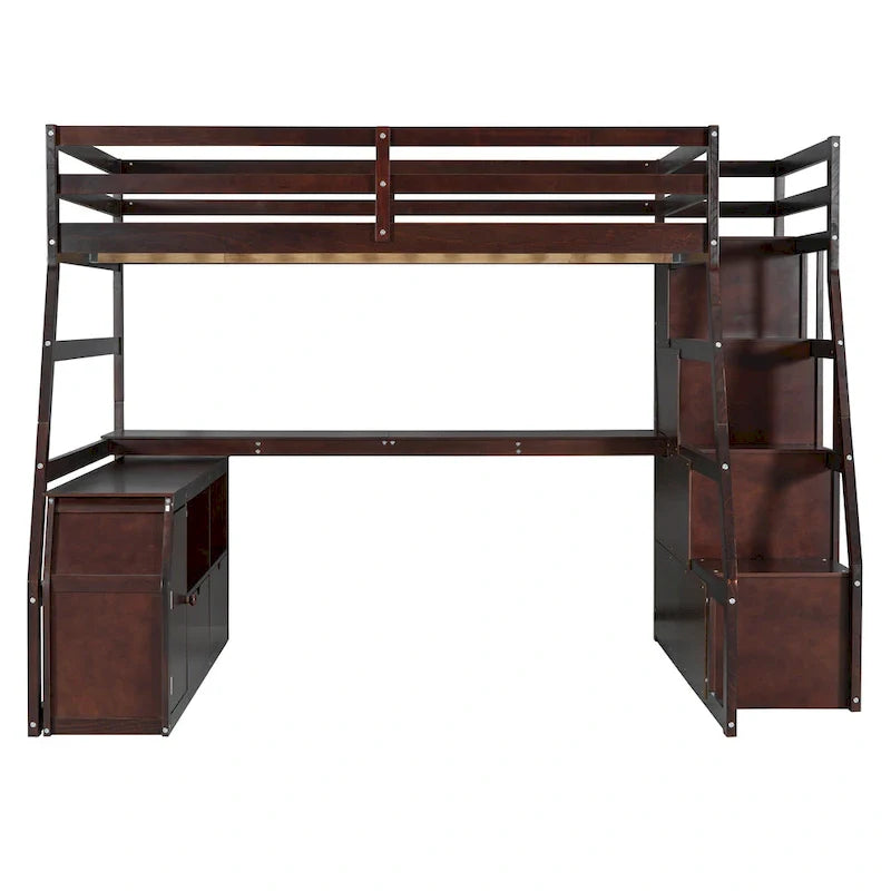 Full Pine Loft Bed with Desk and Storage