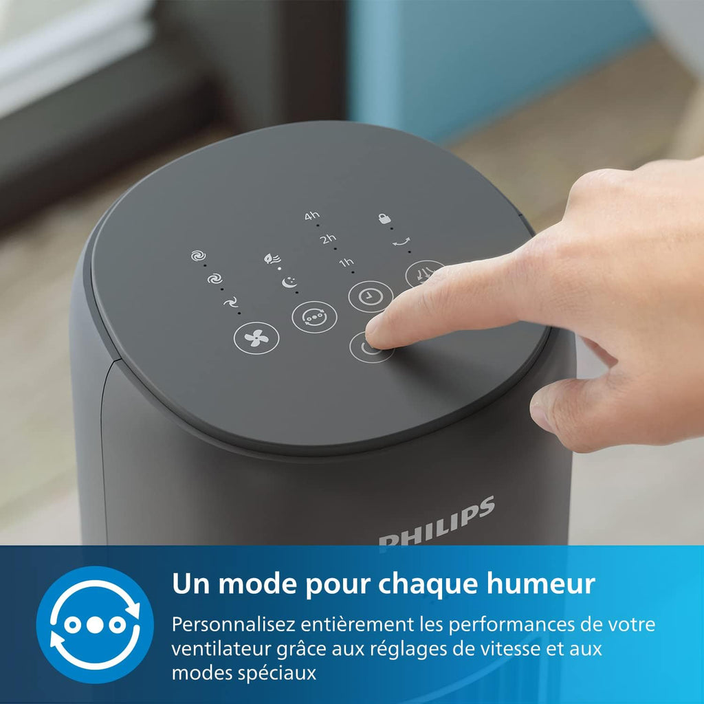 Philips Ventilateur Série 5000, Tour Oscillante 105 cm, Télécommande, Minuterie, 3 Vitesses et Modes, 40 W, Flux d'air puissant et silencieux, Convient à l'aromathérapie, Gris Foncé(CX5535/11)