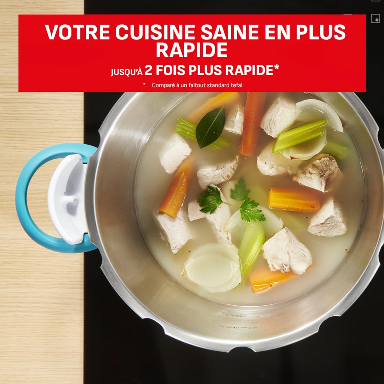 SEB ClipsoMinut'Easy + bleu 7,5L poignées rabattablesCocotte-minute®InductionLivre de 100 recettes Autocuiseur Inox Fabriqué en France Facile à utiliser P4904816