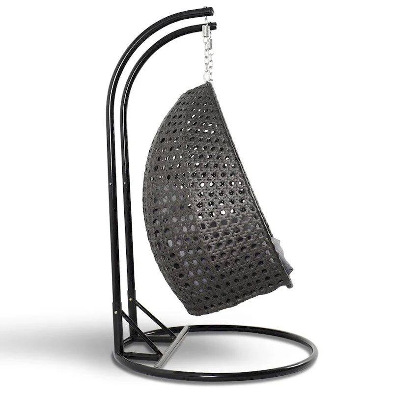 Egg-Shaped Hanging Swing Chair with Metal Stand, Wicker Frame & Cushion �C Beige / Charcoal Blue / White / Blue / Antique White / Brown / Canvas, Seats 2