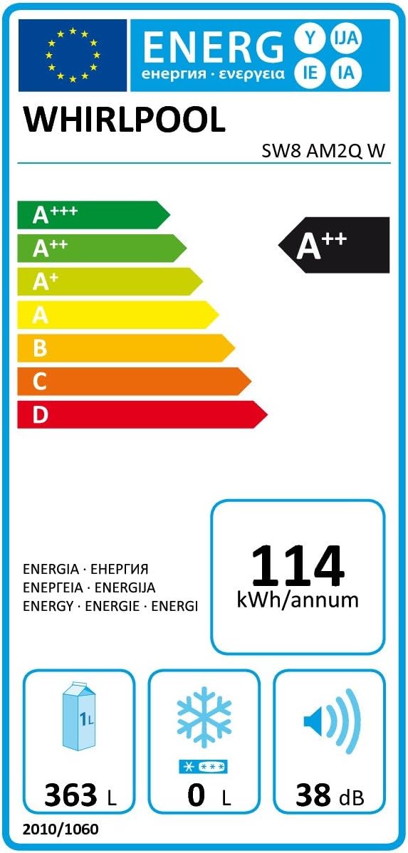 Réfrigérateur 1 porte Whirlpool SW8AM2QW - 363 litres - Froid brassé - Dégivrage automatique - Blanc - Classe A++ / Pose libre