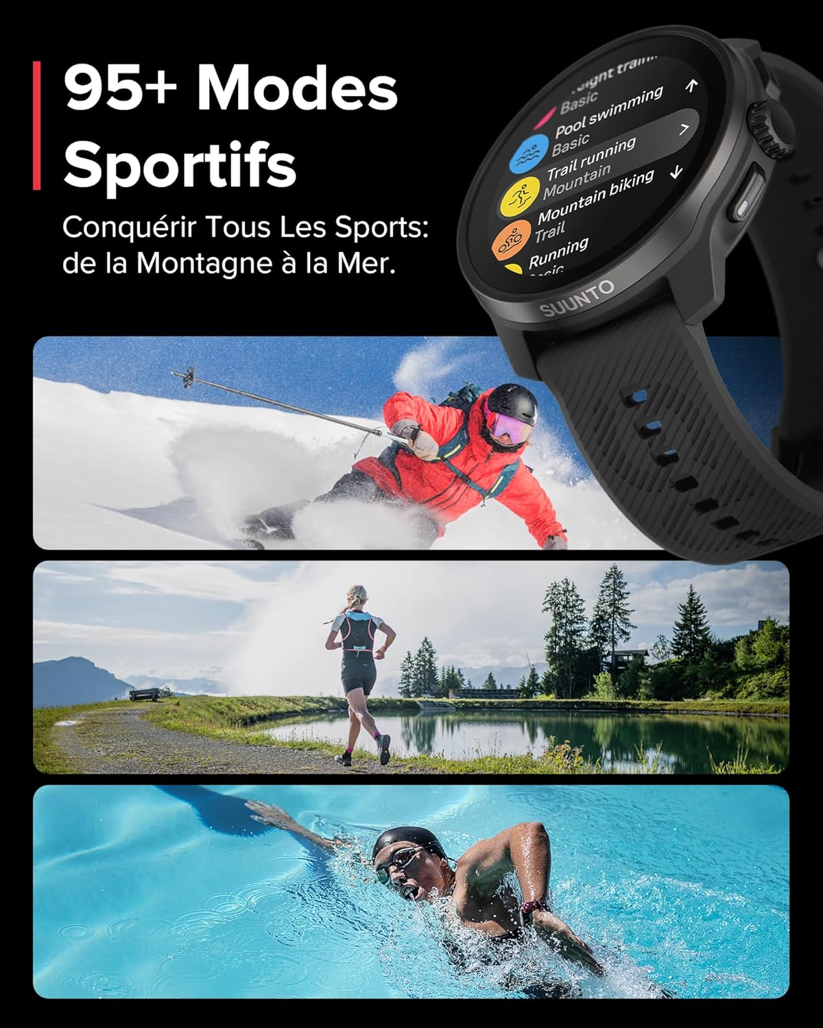SUUNTO Race S Montre Sport Femme Homme, Tracker d'Activités GPS Running, Bi-Band GNSS, Carte Hors Ligne, Écran Tactile AMOLED, Smartwatch Cardiofréquencemètre Podomètre Altimètre, 13 Jours d'Autonomie