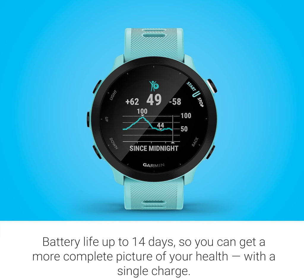 Garmin Forerunner 55 Montre de Course GPS avec entraînements Quotidiens suggérés, jusqu'à 2 semaines d'autonomie, Aqua
