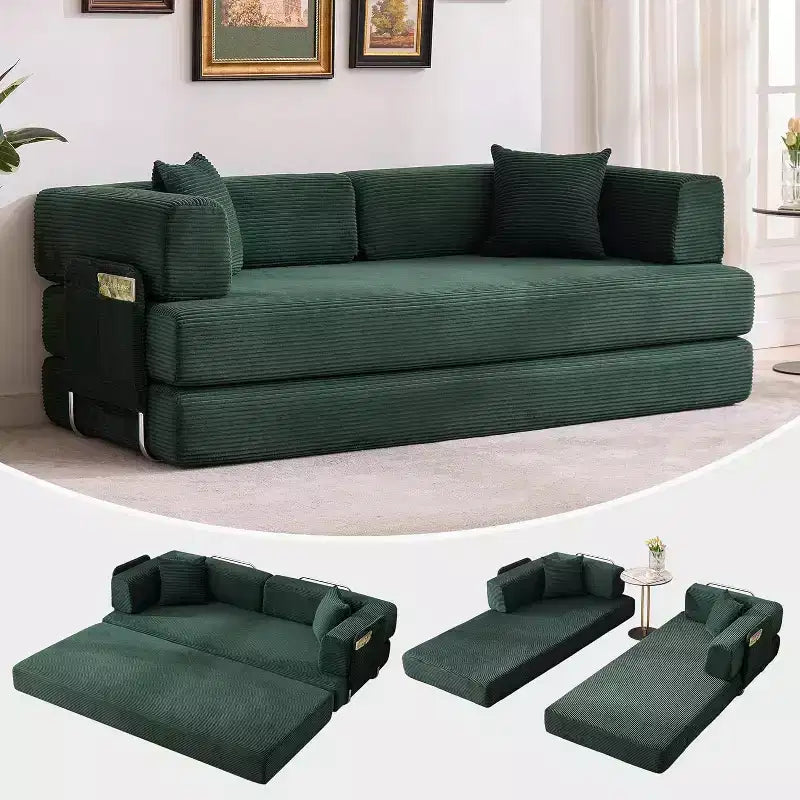 5-in-1 Convertible Sofa Bed, 78.8 Modular Corduroy Sleeper with Sturdy Frame, Multi-Functional Futon for Small Space, Living Room & Guest Room
