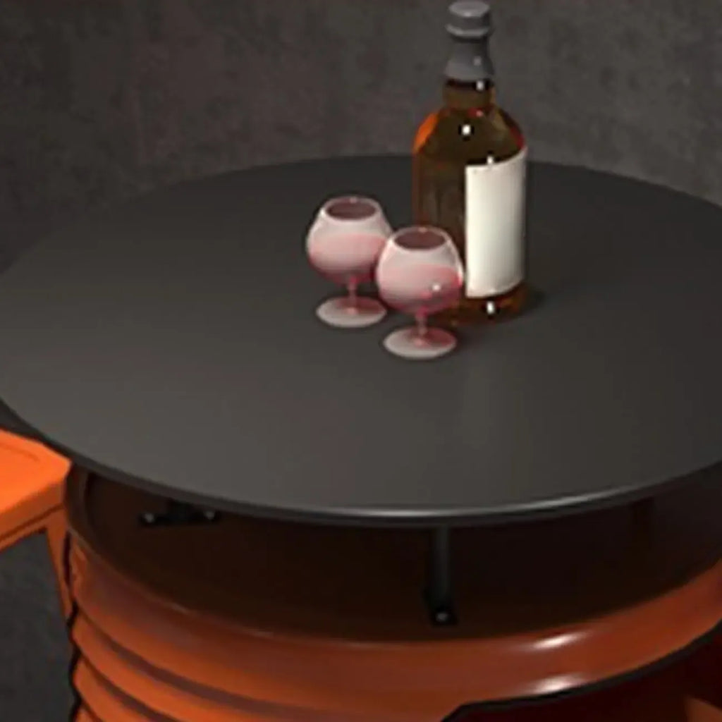 Industrial Black Orange Metal Drum Storage Bar Tables