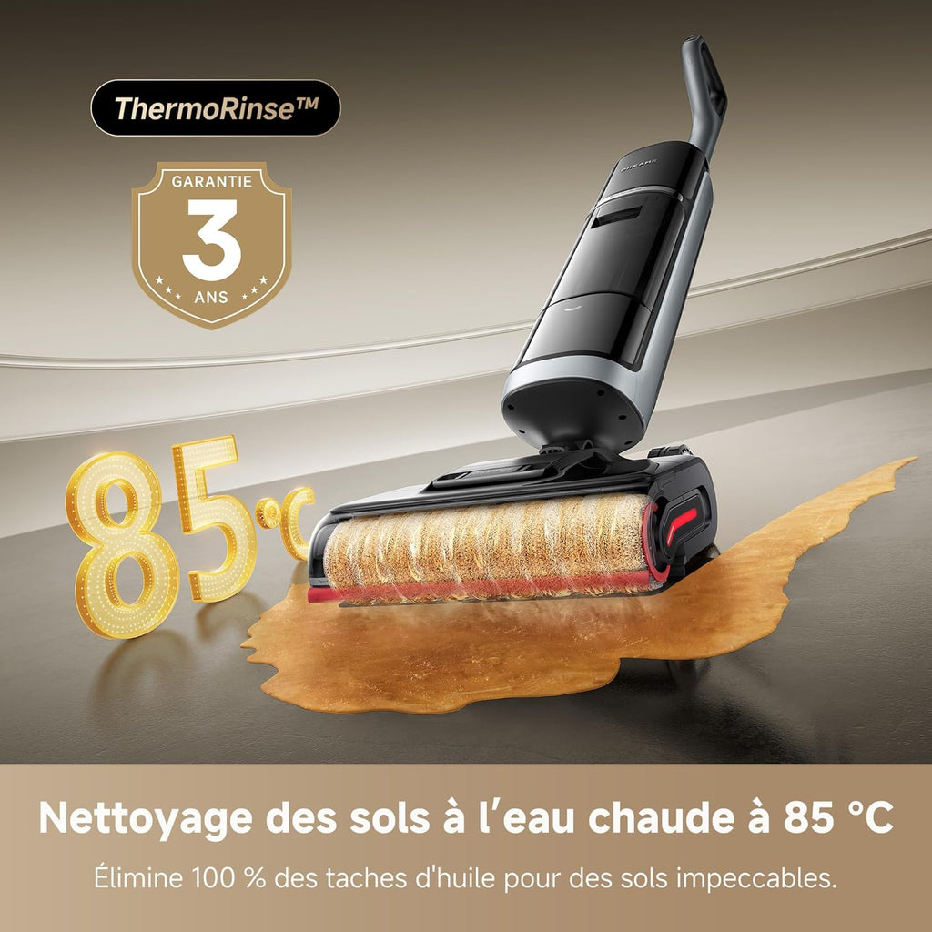 DREAME H15 Pro Heat Aspirateur Laveur, Nettoyage des sols à 85 °C, bras robotisé IA GapFree, capteur RVB intelligent, 22 kPa, 0 nœuds, lavage brosse à 100°C, séchage en 5 min à 90°C,contrôle par appli