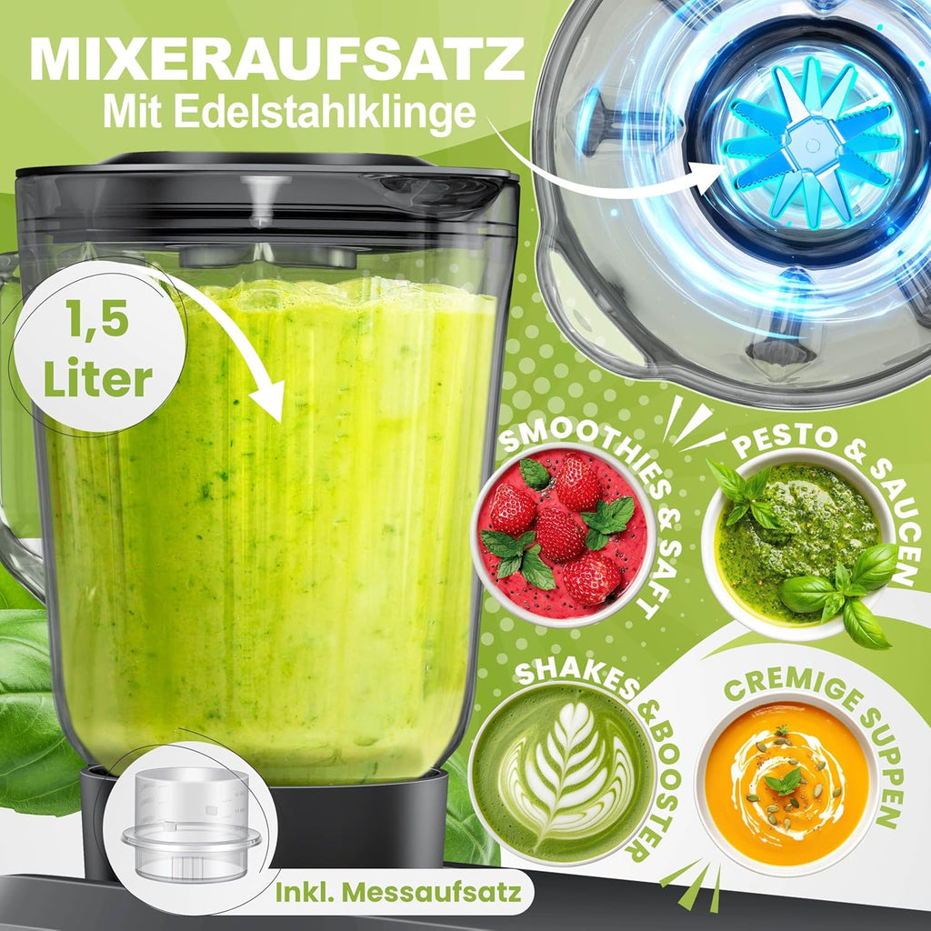 KESSER Robot de cuisine universel 3 en 1 K-KM 3000 avec hachoir à viande, pétrisseur, mélangeur multifonction, bol de 5,5 l avec 3 outils mélangeurs, presse-agrumes 1,5 l, kit d'accessoires, pâtes et