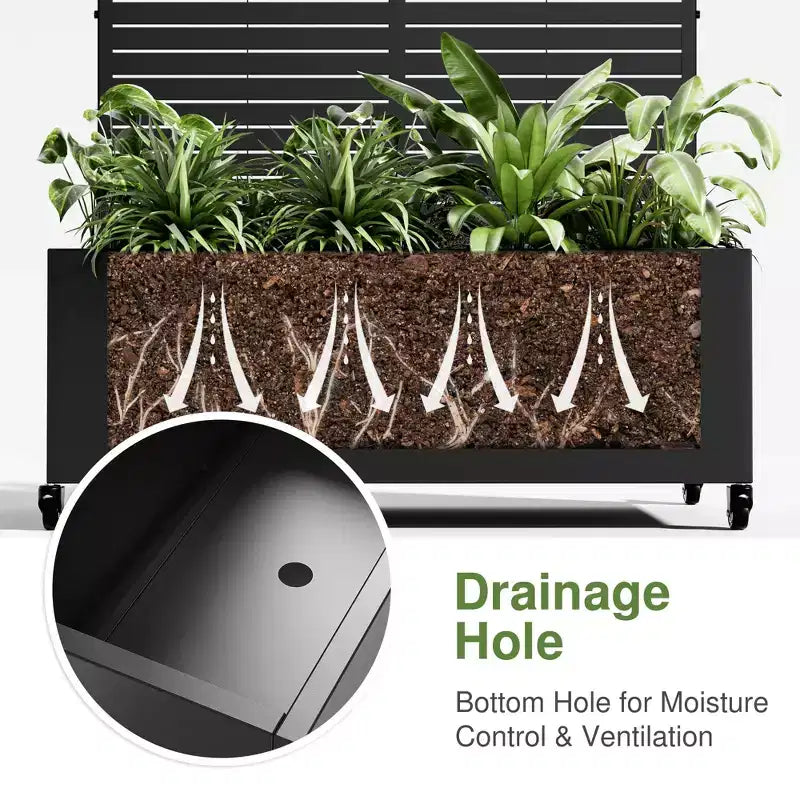 MAYEERTY Planter Box with Trellis Iron Black Louvered Classic Style 47x47x16in 3-Piece Set