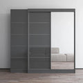 2-Door Wardrobe with Mirror, Glass Front, 2-Person (Gray / Black / White)