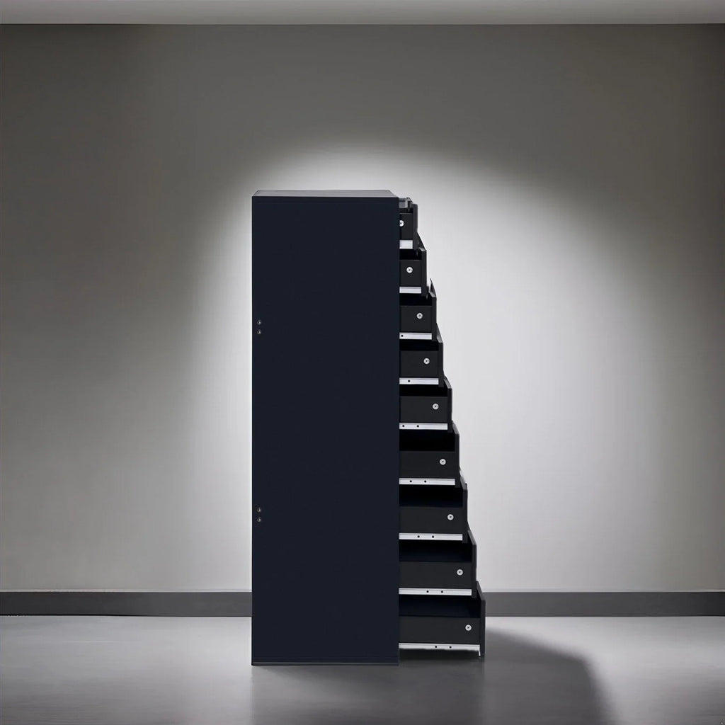 Narrow Wooden 9-Drawer Cabinet with Smooth-Glide Drawers and Top Storage Shelf