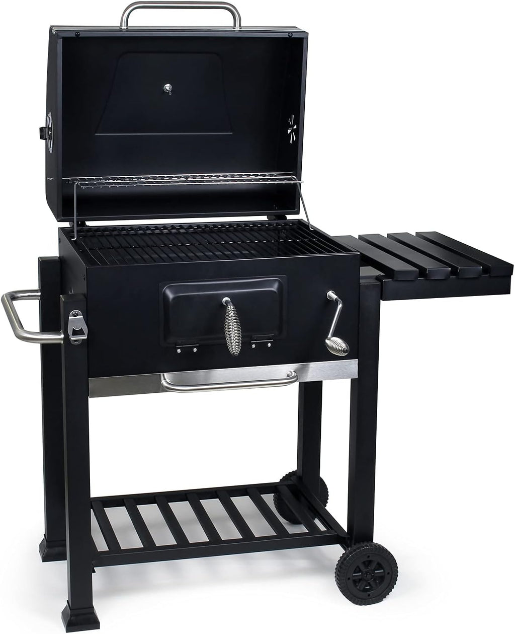 Wiltec Chariot Barbecue à Charbon 1130x475x 1000mm Clapet anti-feu Hauteur réglable Thermomètre Espaces rangement Ouvre-bouteille Grillade Jardin BBQ