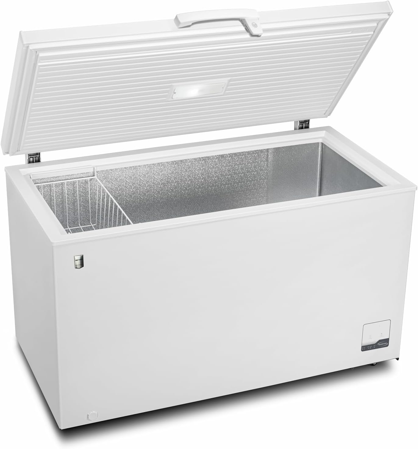 METRO Professional Congélateur bahut GHF2300, acier/aluminium, 112.5x61x83.5 cm, 300L, 95W, 1 panier, éclairage LED, 4 roulettes, avec serrure, blanc