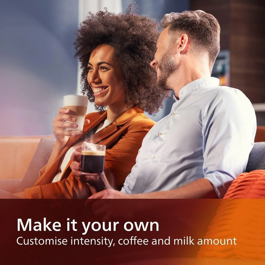 Premium Espresso Machine, 12 Hot/Iced Coffees, LatteGo System, Ceramic Grinder, Black Chrome