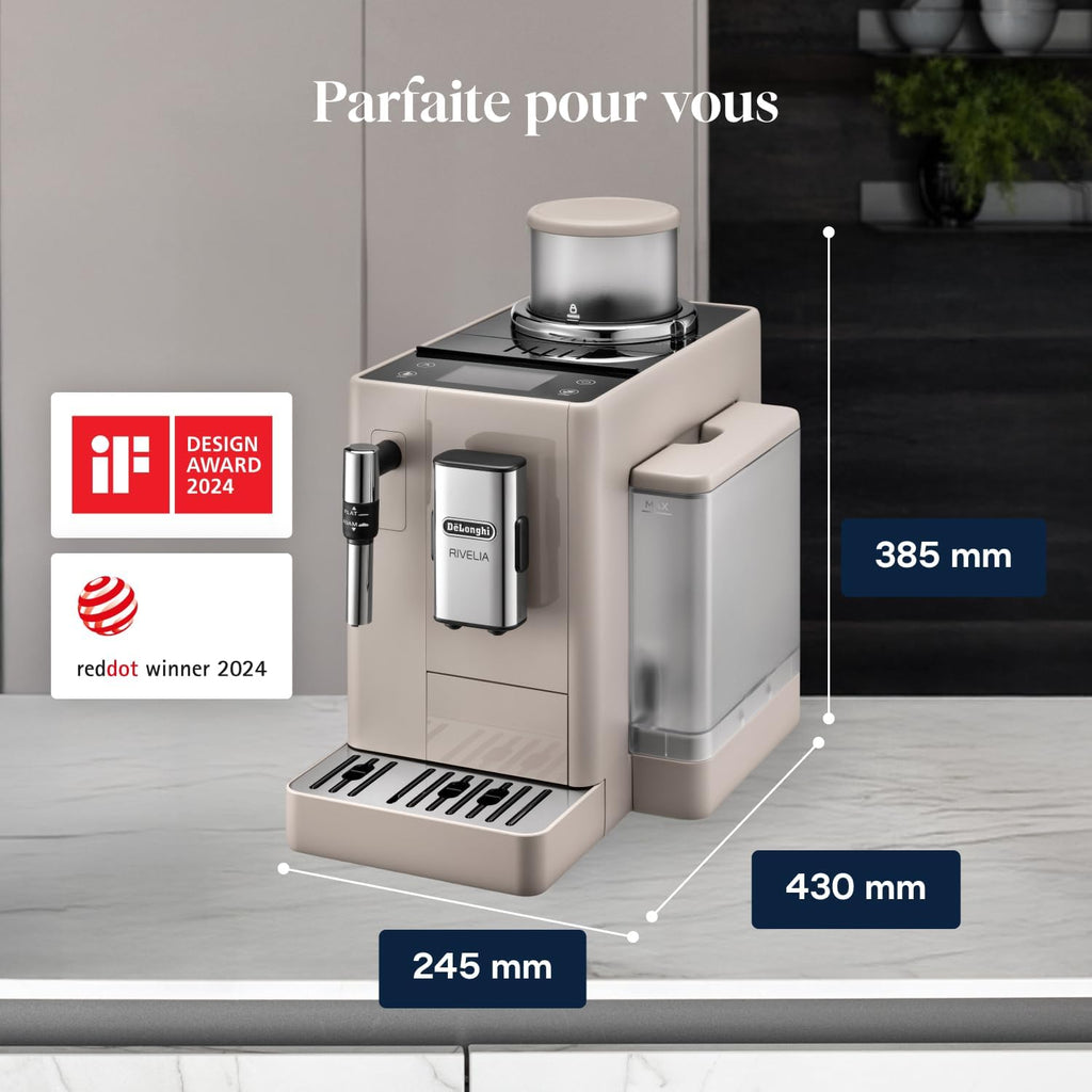 De’Longhi Rivelia - Perfetto Machine à Café Automatique, Mousseur à Lait Classique, 8 Boissons Enregistrées, Écran Tactile Couleur, Réservoir à Grains de Café Interchangeables, Noir (EXAM440.35.BG)