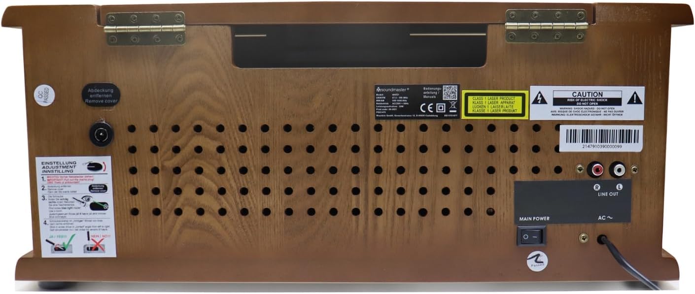 Soundmaster NR566BR Chaîne Hi-FI Nostalgie 7 en 1 Platine Vinyle Audio Technica Cellule magnétique | Radio numérique Dab+ | CD-MP3 | USB | Cassette | Bluetooth | Fonction de numérisation | égaliseur