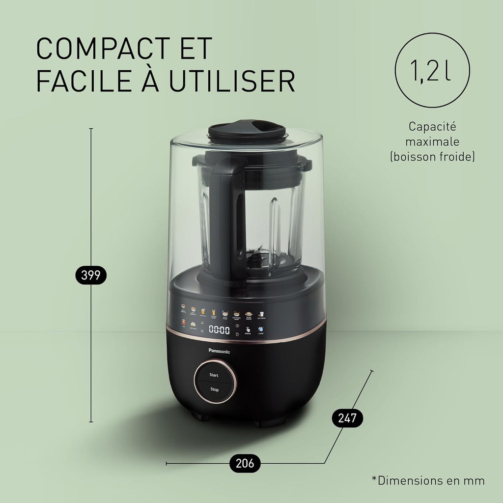 Panasonic MX-HG4401KXE Blender Chauffant, 1.2L, 800W, Chaud et Froid, 9 modes Automatiques, 10 Vitesses, Minuterie, Maintien au Chaud, Nettoyage Automatique, Noir et or Rose