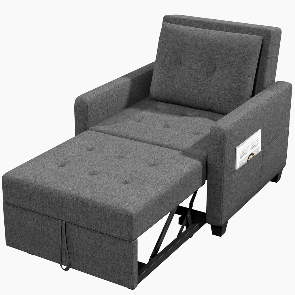 Canapé-lit Compact 3-en-1, canapé Pliant & ottomane avec Fonction lit, Fauteuil Convertible jusqu'à 200 kg, canapé-lit avec revêtement Effet Lin, Fauteuil pour Salon et Chambre d'amis, Gris foncé