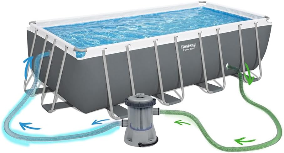 Bestway - Piscine Hors Sol Steel Pro Max, Filtre à Cartouche, bâche, échelle - 488 cm x 244 cm x 122 cm - Gris foncé