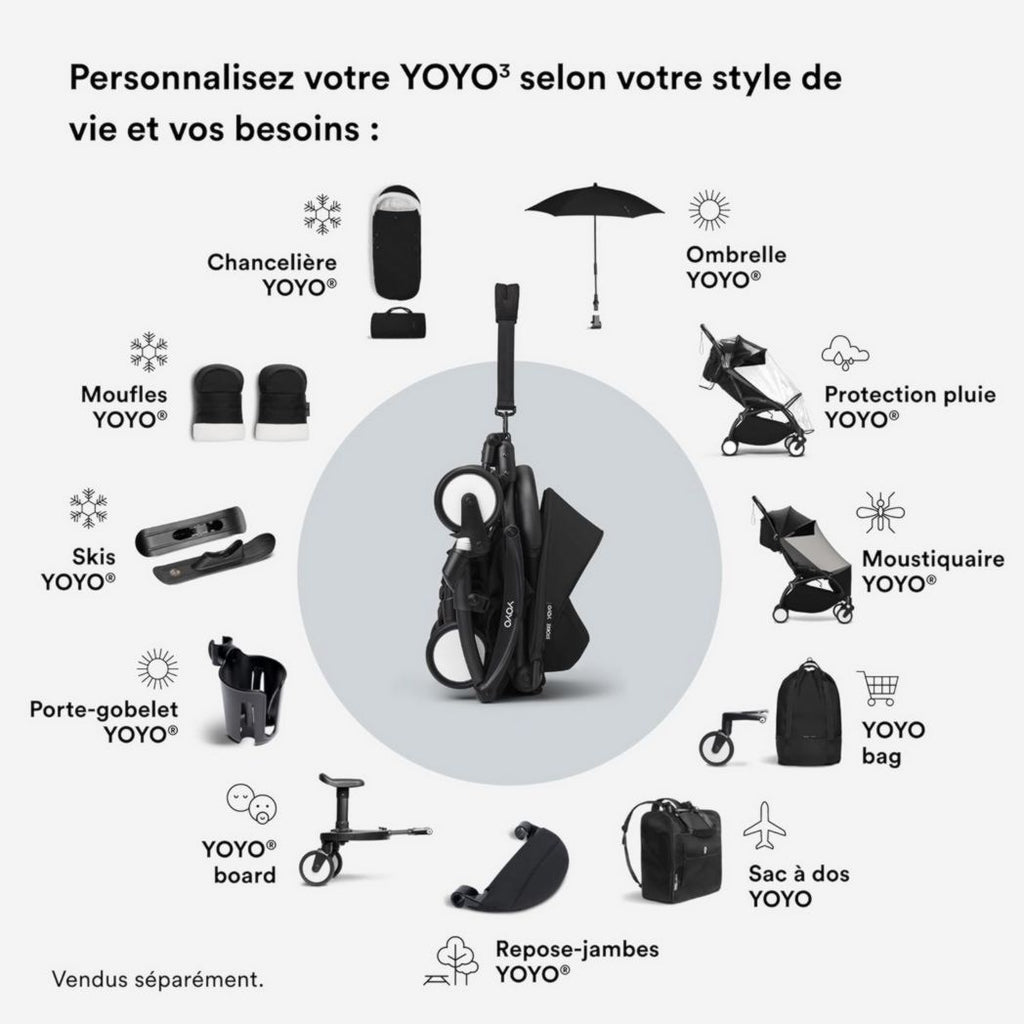 Poussette Stokke YOYO3 avec pack nouveau-né et pack couleur 6+ - Comprend un cadre noir, un pack couleur YOYO 6+ (gingembre) et un pack nouveau-né 0+ (gingembre)