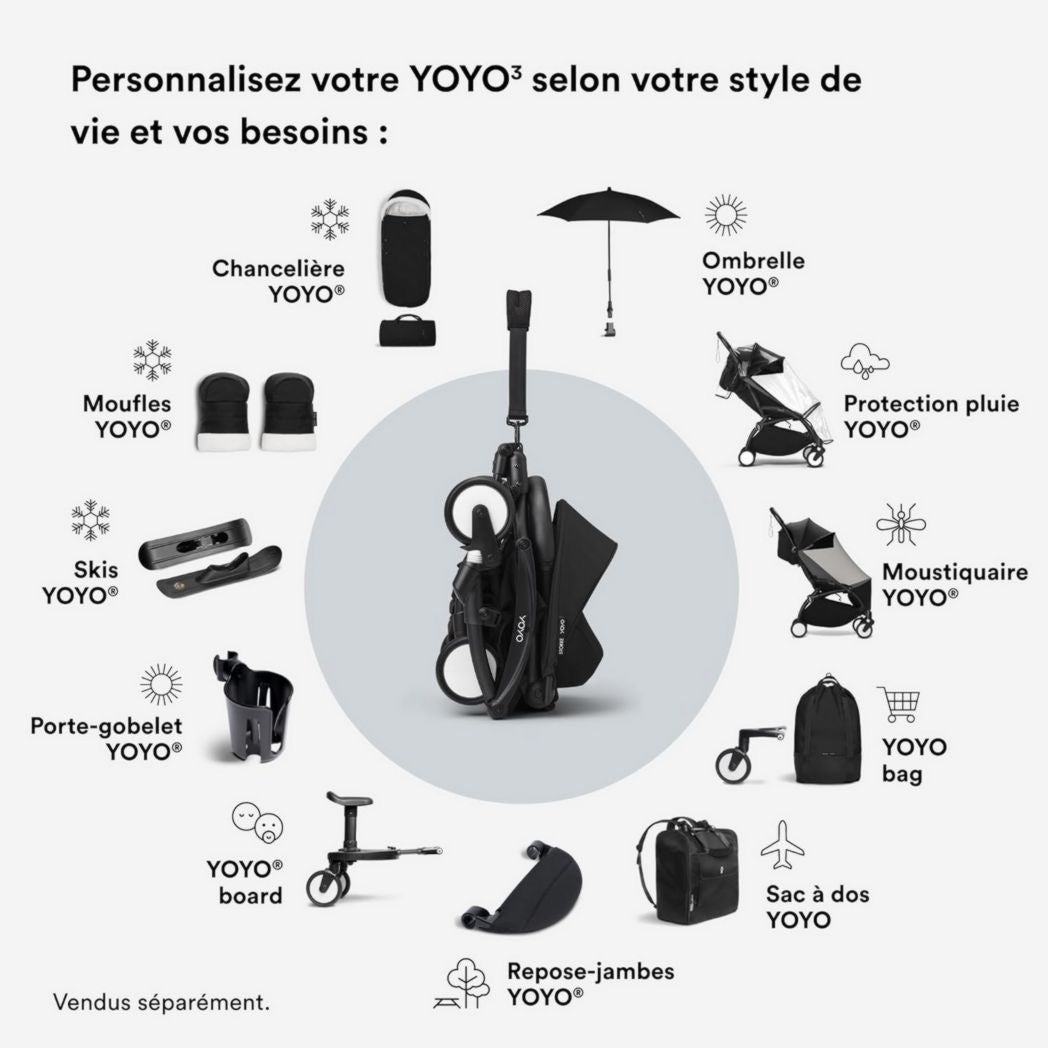 Poussette Stokke YOYO3 avec pack nouveau-né et pack couleur 6+ - Comprend un cadre noir, un pack couleur YOYO 6+ (gingembre) et un pack nouveau-né 0+ (gingembre)