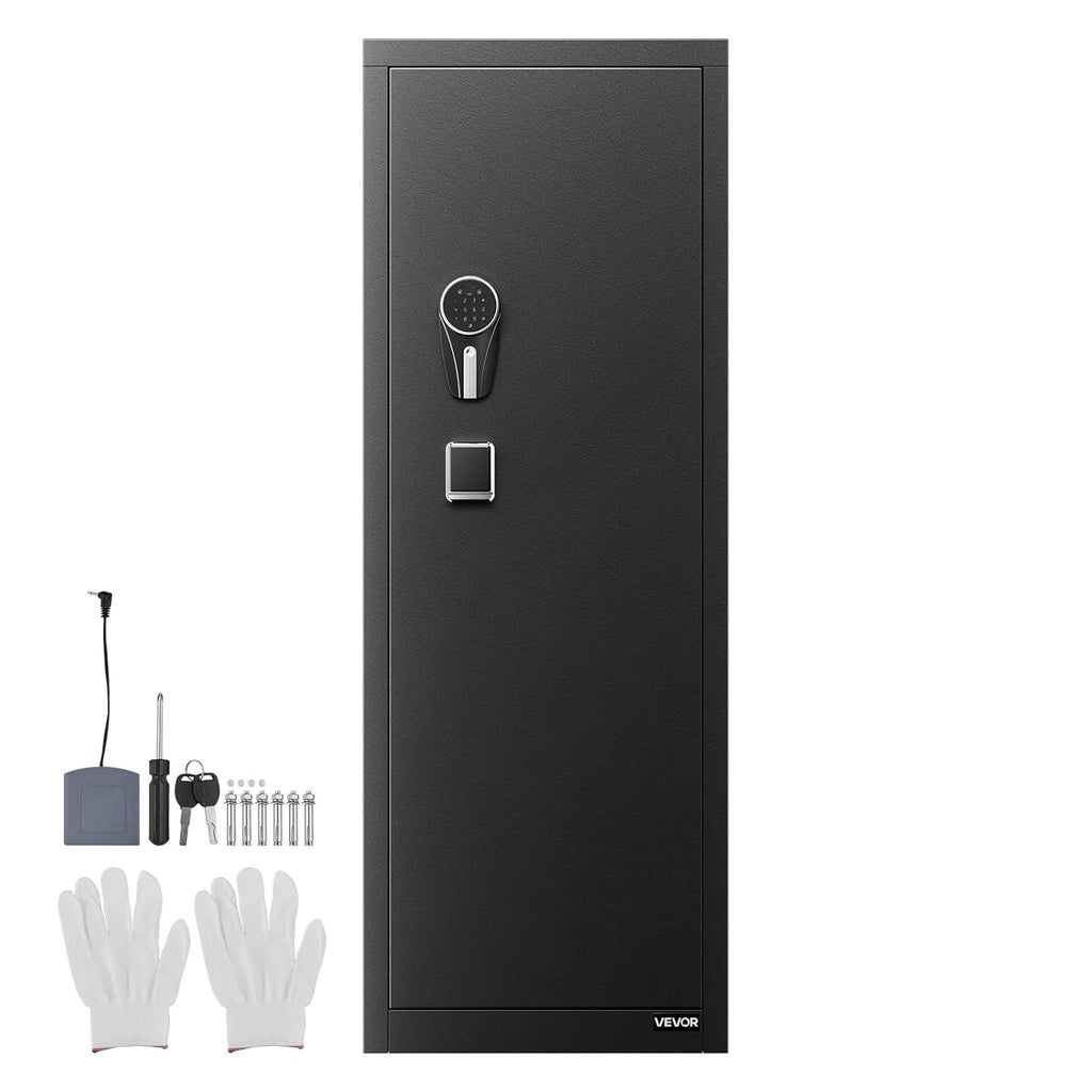 VEVOR Armoire à 8-10 Fusils, Coffre-Fort pour Armes à Feu Verrouillage par Empreinte Digitale et Mot de Passe et Clés, avec 3 Poches pour Pistolets et Supports Réglables, Accès Rapide, pour Domicile