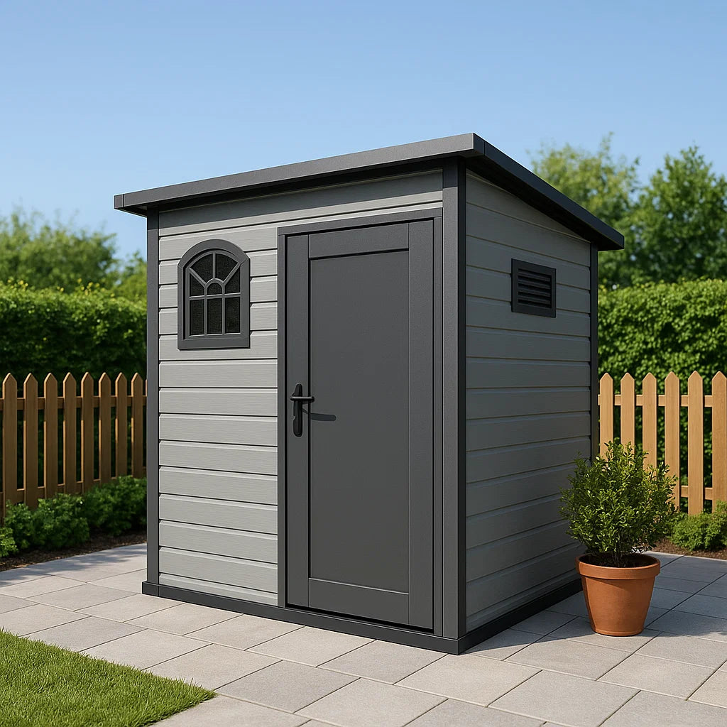 Abri de jardin Cabanon en résine Gris clair et noir Résine Jardins 206 x 200 x 224 cm(Gris clair et noir)