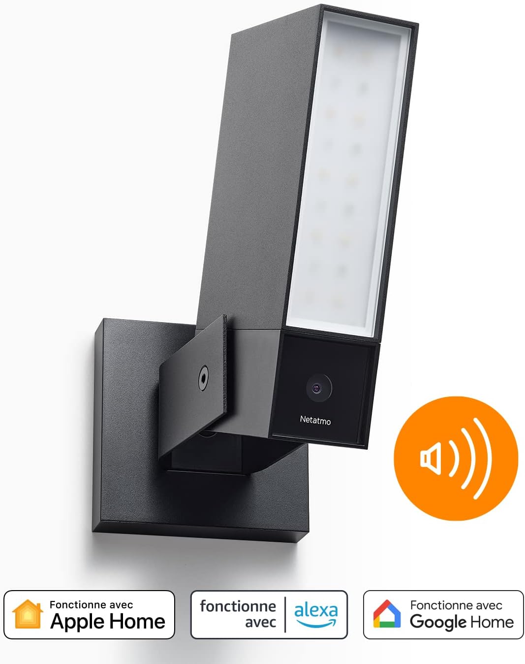 Netatmo Caméra de Surveillance Extérieure Intelligente avec Sirène 105dB, WiFi, Eclairage Intégré 12W, Détection des Mouvements, Vision Nocturne, Vidéo HD, Stockage Local, Aucun Abonnement, NOC-S-AMZ