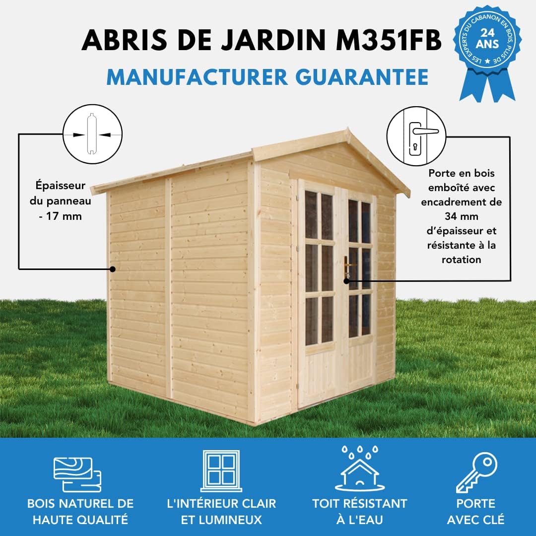 TIMBELA M351FB Cabane en Bois avec Plancher et Bardeaux Bitumineux Rouges, L233xP222xH233 cm – Abri Multifonctionnel, Bureau, Atelier, Studio Jardin