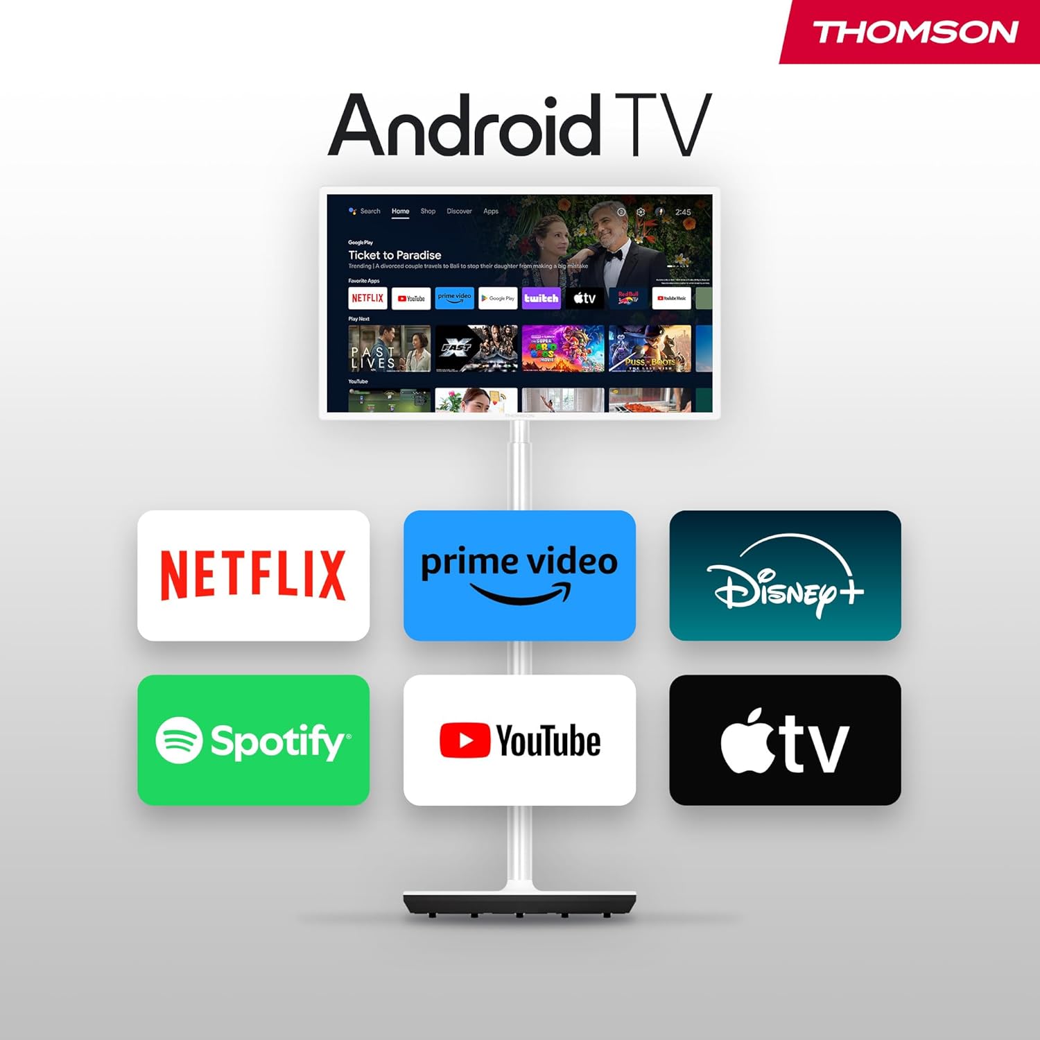 THOMSON Go TV 32 Pouces (81 cm), téléviseur Android Portable – HD Ready (1366x768), Commande vocale, Netflix, Disney,Google,Bluetooth 5.1, Wi-FI, Fonction Hotspot, autonomie Jusqu’à 4 Heures