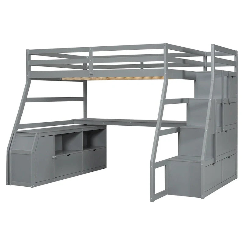 Full Pine Loft Bed with Desk and Storage