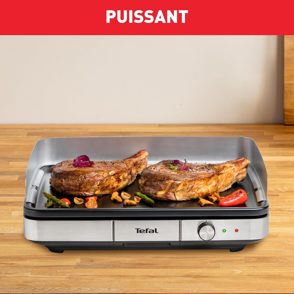 Tefal Maxi Plancha électrique extérieur et intérieur format XXL10/12 Personnes avec protection contre les éclaboussures et Thermostat réglable Inox CB690D12