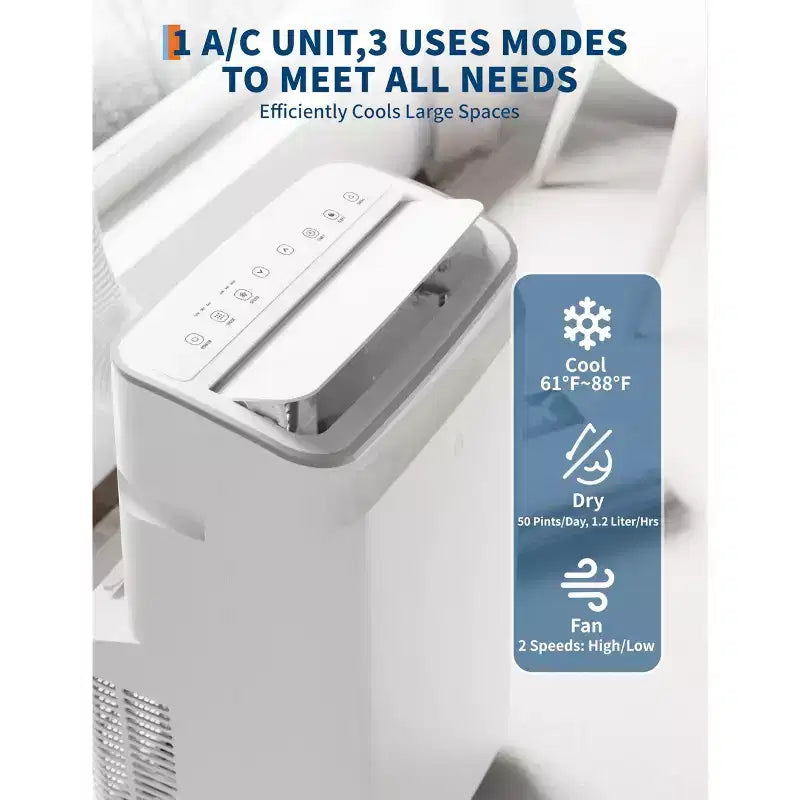 15,000 BTU Portable Air Conditioner, 3-in-1 Potable AC Unit with Dehumidifier & Fan, Sleep Mode, Remote & LED Panel, Cools 850 Sq.Ft., Quiet