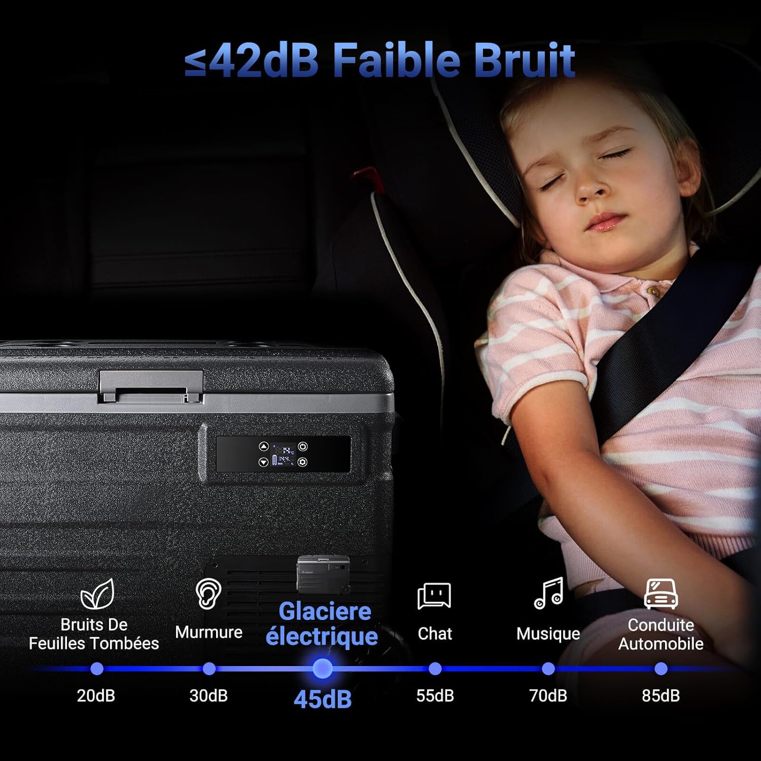 45L Glacière à Compresseur,Glaciere Électrique -20℃ à 20℃,Frigo Camion APP&Bouton Contrôle,12/24V DC et 100-240V AC Glaciere Camping Pour Voiture,Camion,Bateau et Prise De Courant -