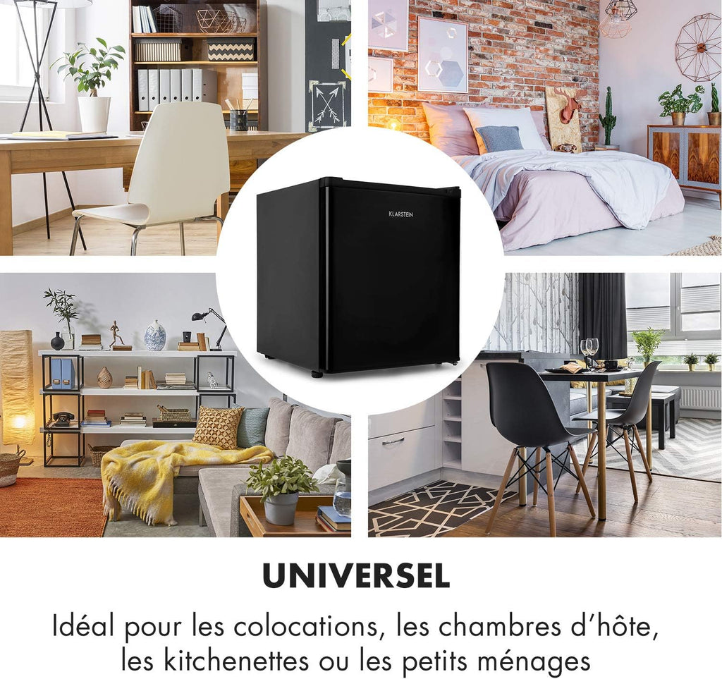 KLARSTEIN Garfield Eco - Congélateur petite taille, 34L, 4 étoiles, 117 kWh/an, 2 niveaux, 41 dB, Tablette amovible, Autonome, Environ 44 x 52 x 47 cm (LxHxP) - Noir