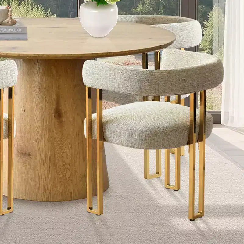 Expandable Round to Oval Dining Table Set with 4 Velvet Armchairs, Modern Pedestal Design, Seats Up to 8 People-Panipeachy