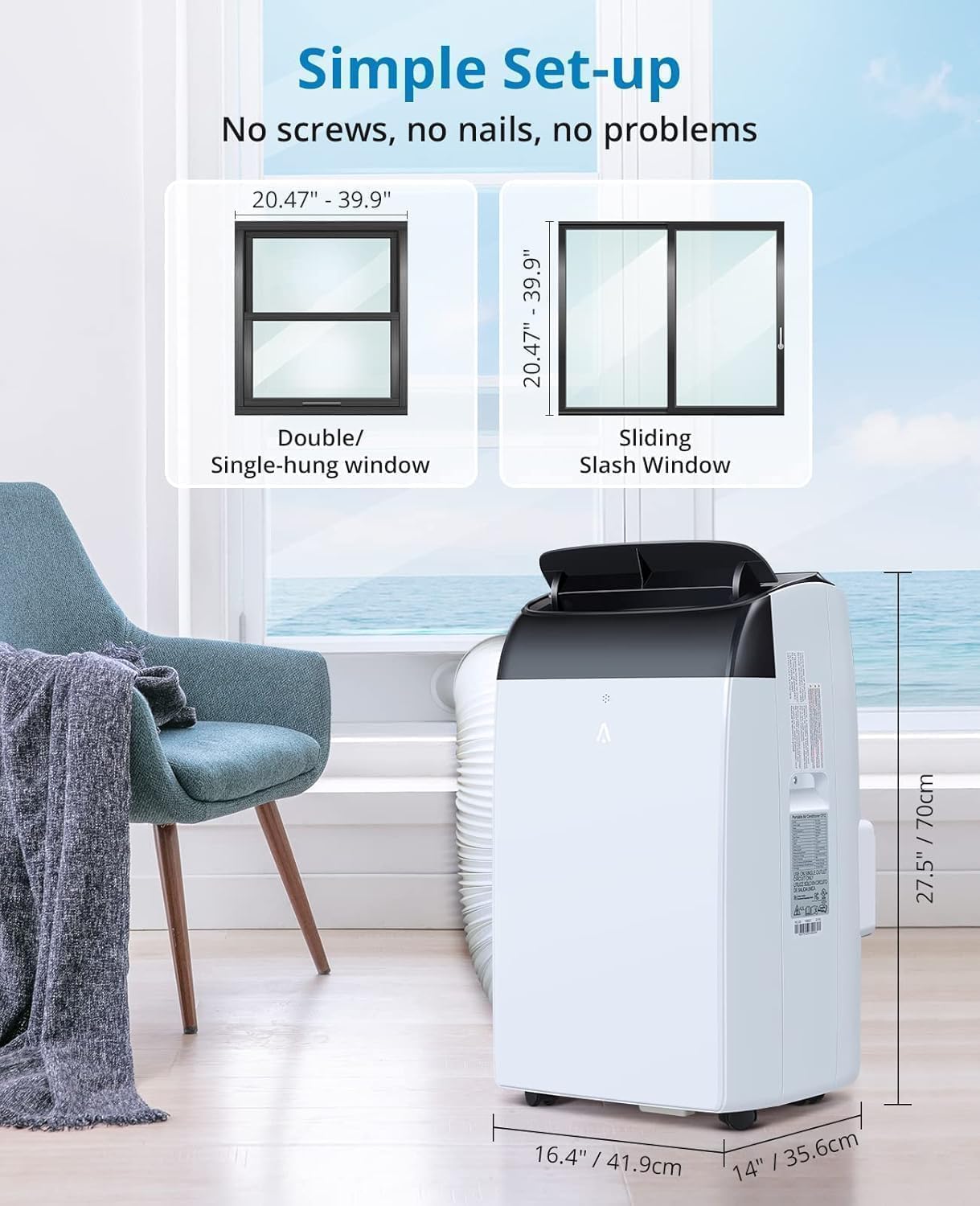 GarveeTech Climatiseur mobile 5-en-1 10000 BTU – Refroidissement, déshumidification, ventilation, mode Follow-Me – 2 vitesses, minuterie 24h, silencieux