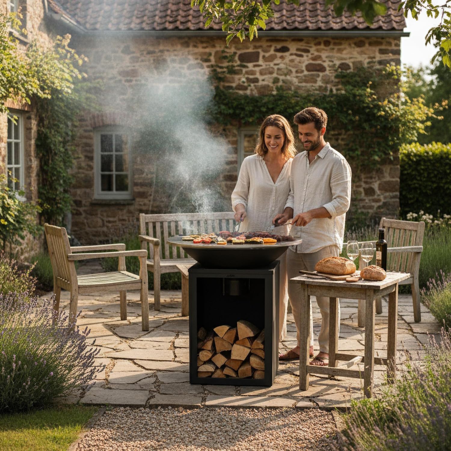 Plancha - BBQ - Brasero - Barbecue - Plaque de cuisson - Outdoor - ASH Solaris - XL - Plancha - Anneau de barbecue Ø 81 cm - Cheminée de jardin - Barbecue - Aspect luxueux - Plaque de cuisson