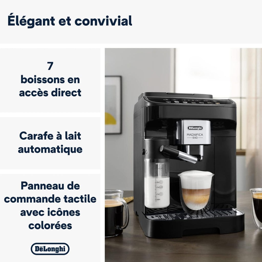 Magnifica Evo Machine a Café Grain ECAM292.81.B, Machine Expresso et Cappucino, 1.8L, 1450W, Noir