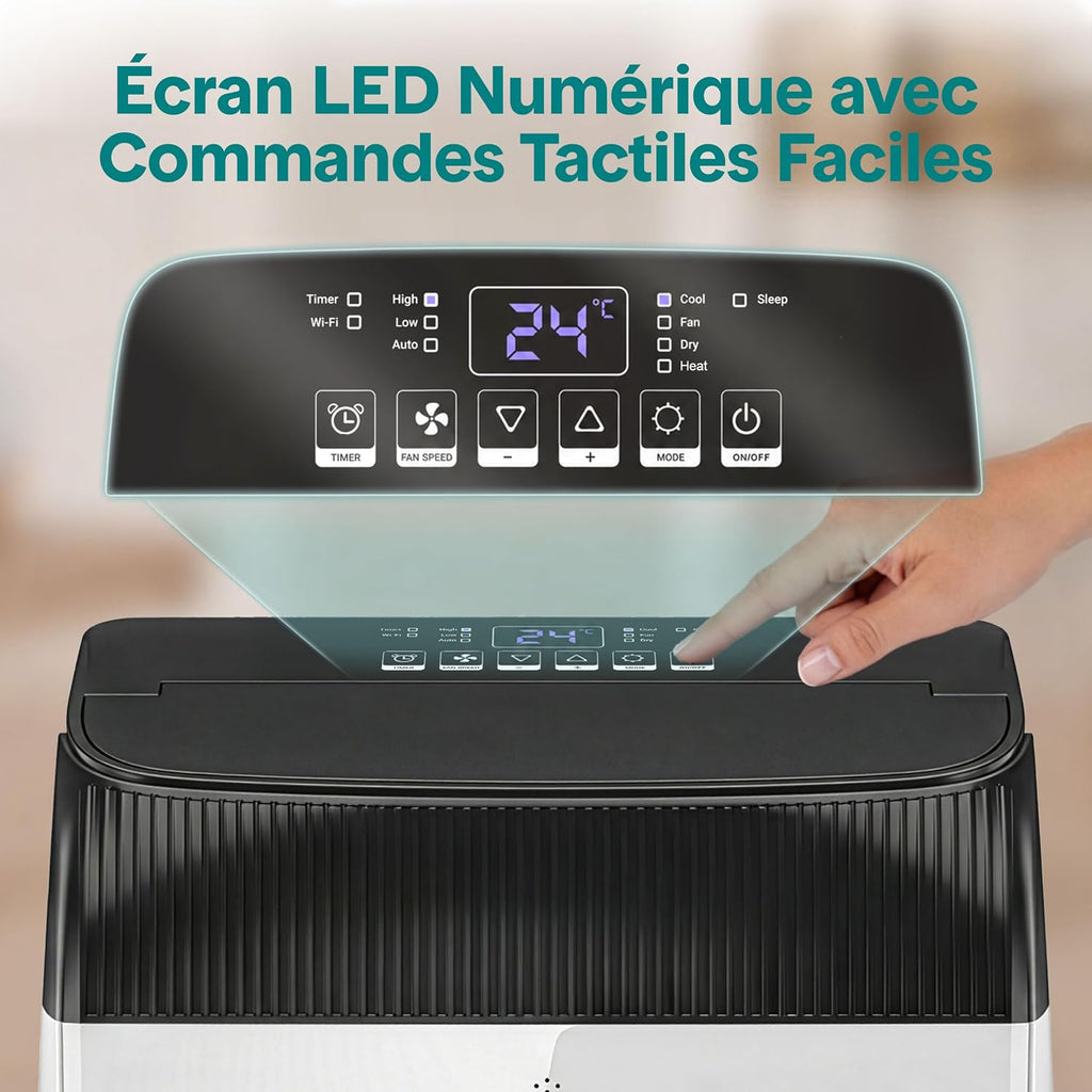 SereneLife Climatiseur Mobile 14000 BTU 2,9 kW avec Évacuation – WiFi 4 en 1 pour pièces jusqu’à 45 m², Refroidit Chauffe Ventile Déshumidifie