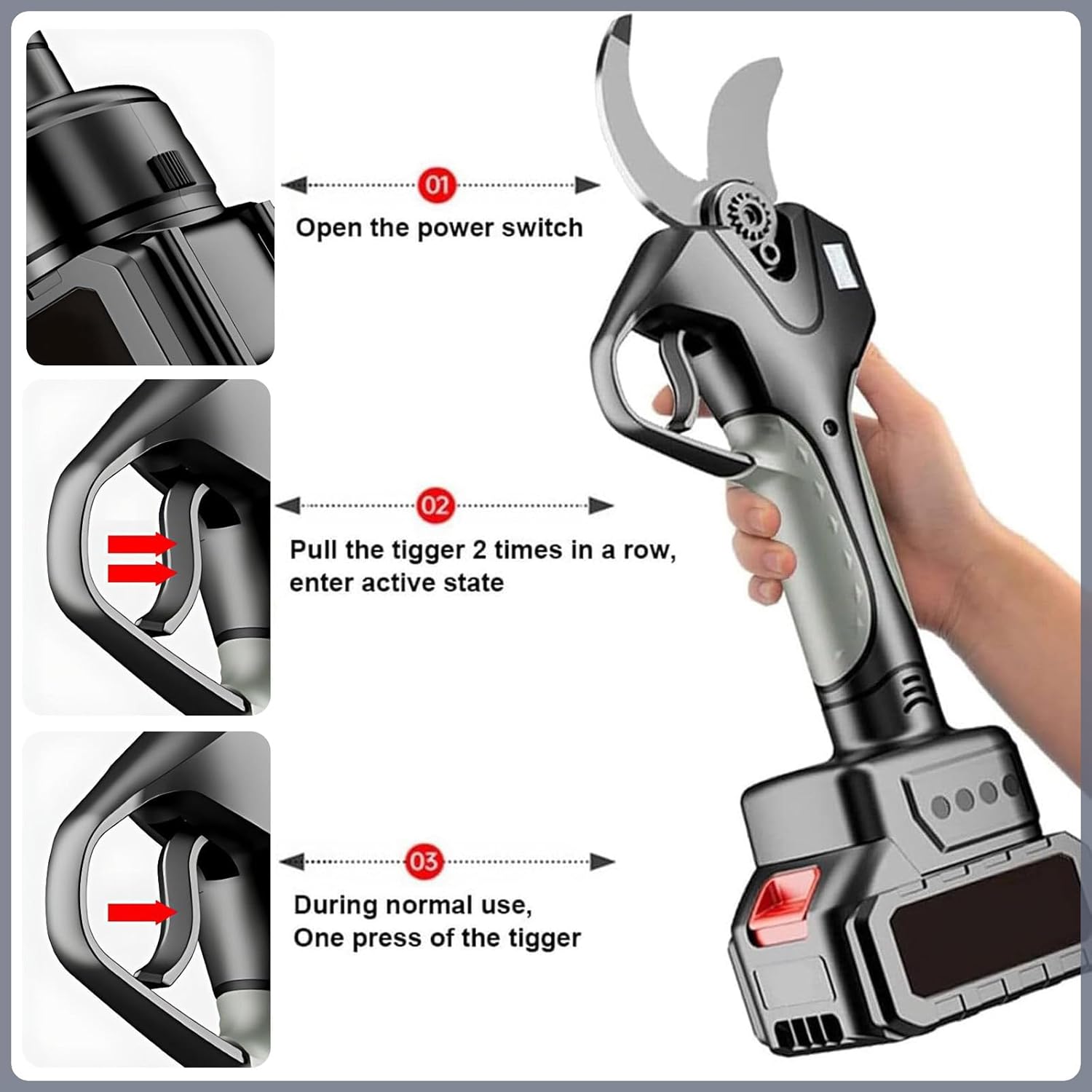 Sécateur électrique professionnel sans fil avec perche télescopique 2,1 m, écran LCD, batteries lithium rechargeables (2)