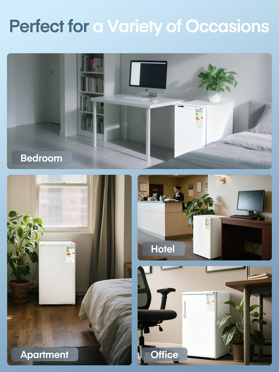 FOHERE Petit Frigo avec Congélateur de 91L, Réfrigérateur à une porte, Bac à Légumes, Thermostat Réglable, Silencieux, Petit Frigo de Bureau, Porte Réversible, Dortoir, Chambre, Blanc
