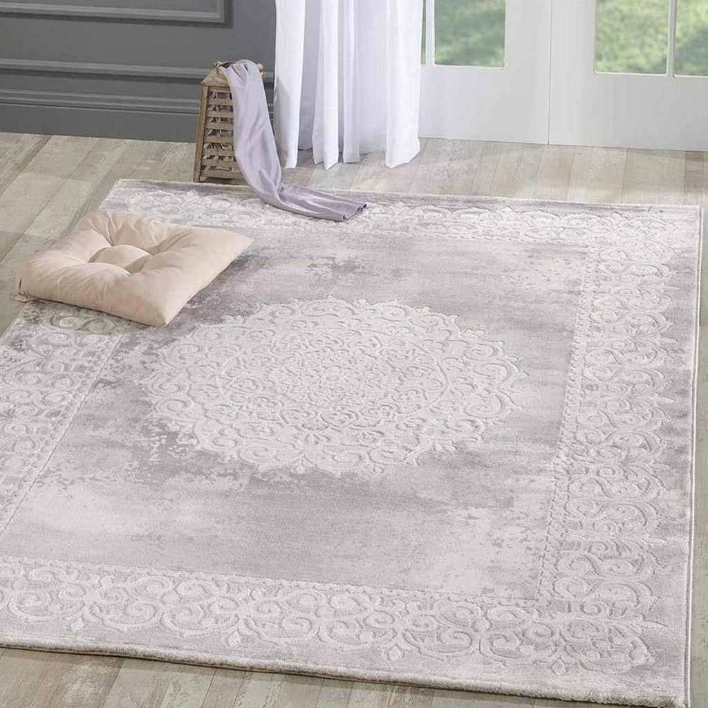 1A2T - Tapis Salon Moderne Design Oriental Style - Grand Tapis Salon Gris 160x220 cm - Tapis à Poils Ras Rectangulaire idéal pour Le Salon, 3582