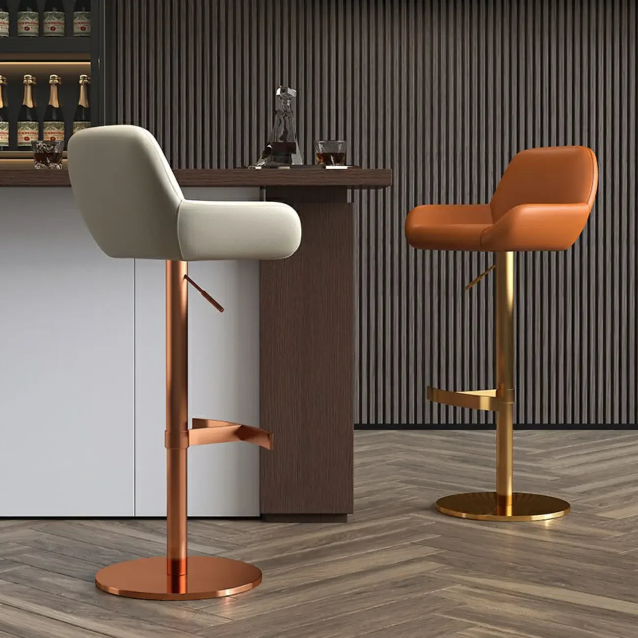 Minimalist Leather Swivel Bar Stools with Low Back for Kitchen