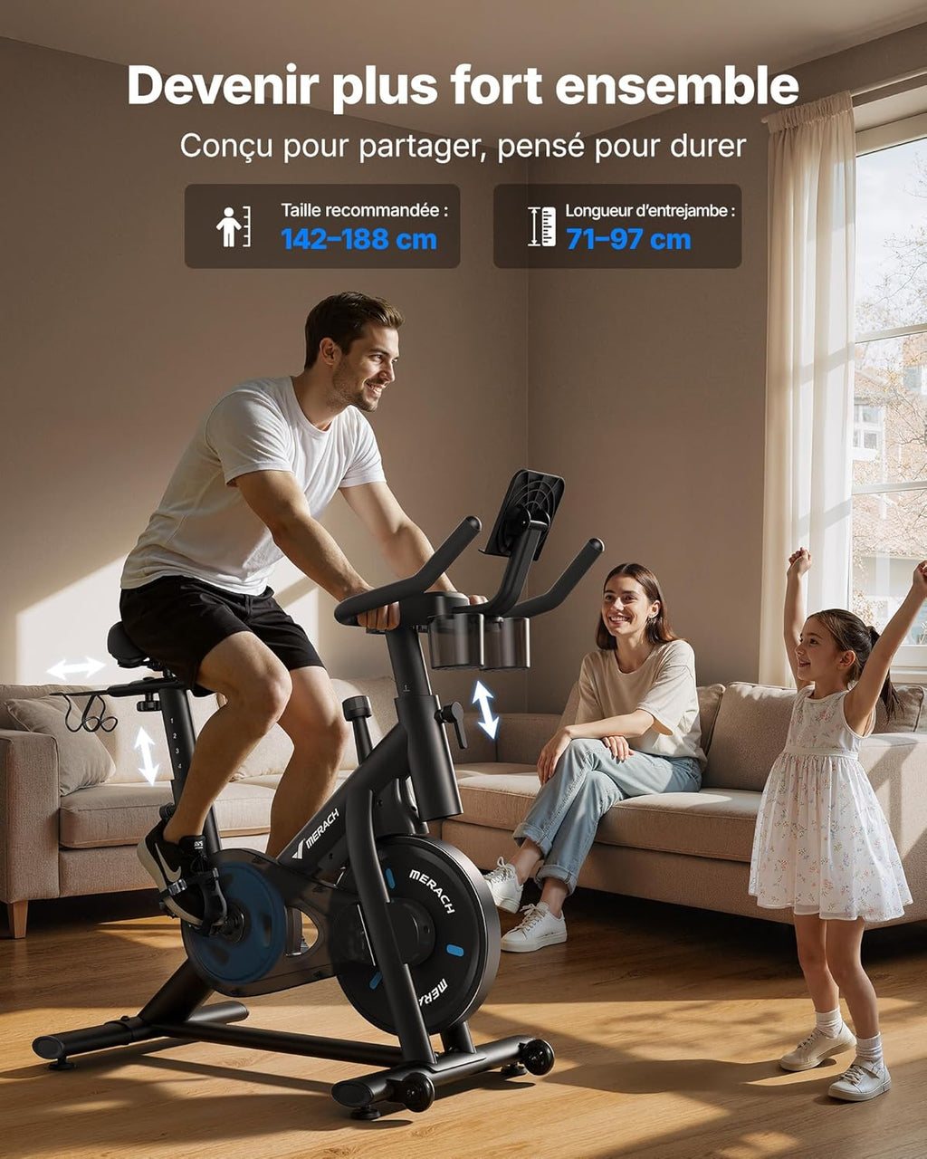 MERACH Vélo d'Appartement pour la Maison - Vélo de Fitness d'Intérieur Silencieux avec Résistance Réglable, Écran LED, Siège Confortable, pour Entraînement Cardio, App Exclusive, Capacité Max 136KG