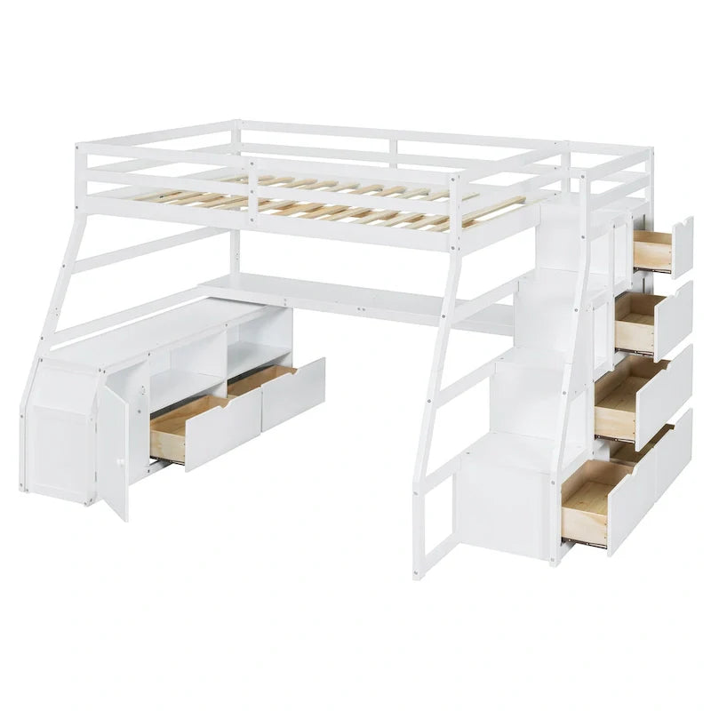 Full Pine Loft Bed with Desk and Storage
