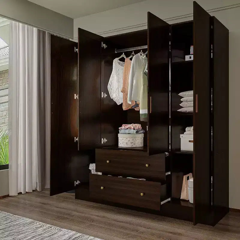 Hitow Armoire 2-Large Drawer Center Hanging Area with Mirror Minimalist Style