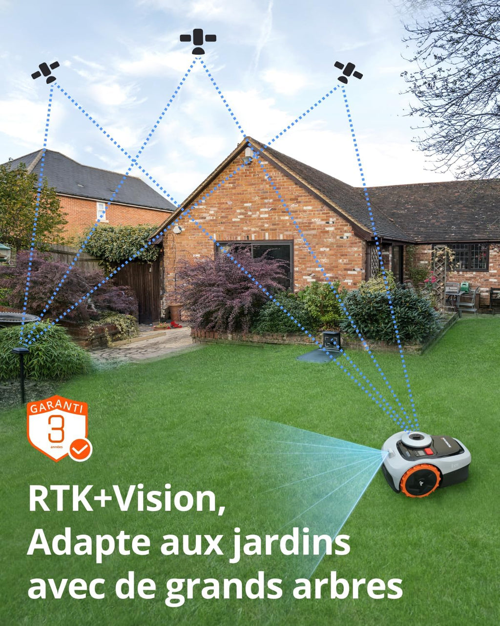 Segway Navimow i105E Robot Tondeuse sans Fil périphérique et Câble D'Extension D'Antenne 10 M (expédié séparément), rec. 500 m², Max. 600 m², RTK+Vision, Tondeuse primée, Protection des hérissons