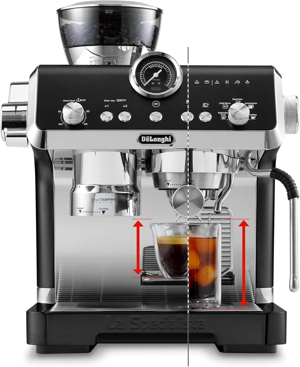 De'Longhi La Specialista Opera EC9555.BK, Machine à café Espresso avec Moulin à Café Intégré, Fonction d'infusion froide, Comprend un bâton de vapeur pour mousser le lait, Comprend des accessoires