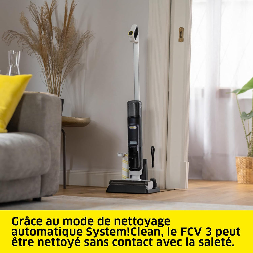 Kärcher Aspirateur-Laveur sans Fil FCV 3, avec 3 Modes de Nettoyage, autonomie de la Batterie : Environ 30 Min, Surface de Nettoyage par Charge de la Batterie : Environ 130 m²